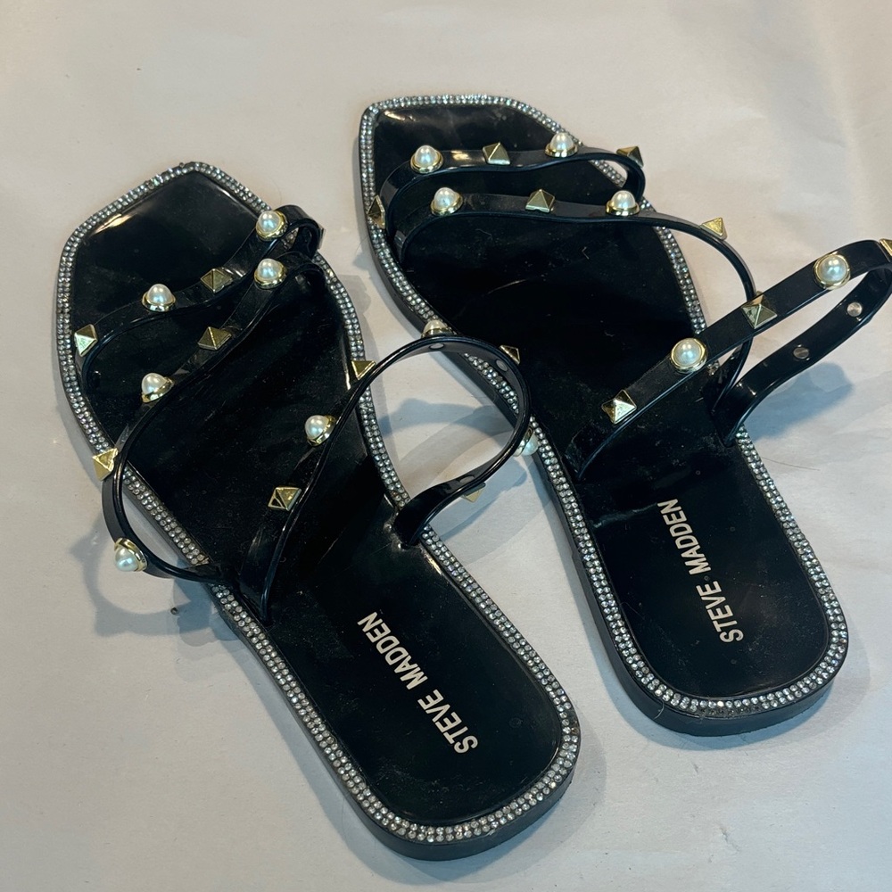 Steve Madden Black Sandals with Gold Studs